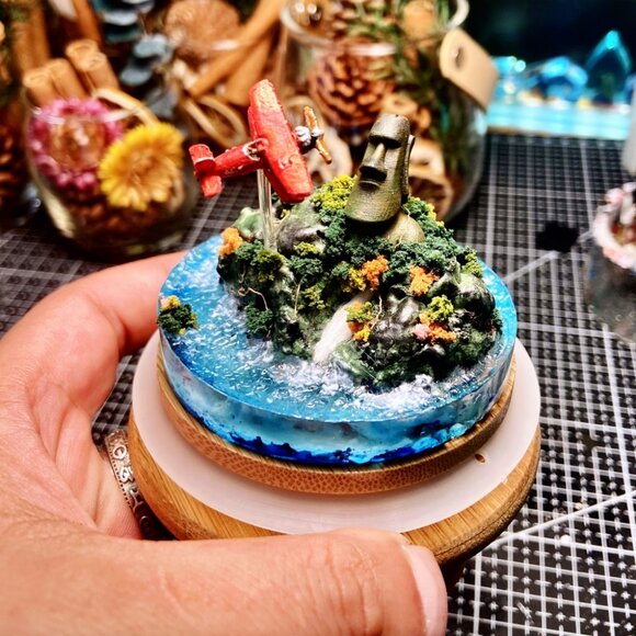 Original handmade Fly over Easter Island miniature landscape model decorative - Picture 6 of 6